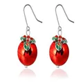 Orecchini di Natale festivi con sfera rossa, foglia verde e dettagli in strass - Stile Campana Foglia di Pomodoro