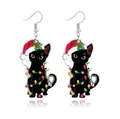 Orecchini natalizi a forma di gatto nero con cappello di Babbo Natale e luci colorate - Stile Pendaglio Gatto di Natale