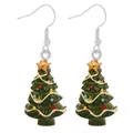 Orecchini a pendente a forma di albero di Natale verde con stella gialla e decori - Stile Albero Verde Gancio Argentato