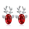 Orecchini a perno a forma di renna di Natale con gemma rossa sfaccettata e corna d'argento - Stile Alce Pietra Rossa
