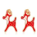 Orecchini a perno a forma di renna natalizia in smalto rosso e bianco - Stile Orecchino a Bottone Piccolo Cervo Rosso