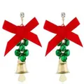 Orecchini natalizi festivi con fiocco rosso, perle verdi e campanellini dorati chic - Stile Campana Perla Verde Fiocco Rosso