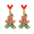 Orecchini natalizi festivi con cuore rosso e ciondolo a forma di omino di pan di zenzero. - Stile Omino di Pan di Zenzero Cuore