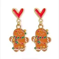 Orecchini a goccia omino di pan di zenzero di Natale con borchie a cuore rosso - Stile Omino di Pan di Zenzero a Strisce (1)