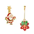 Orecchini di Natale asimmetrici con Babbo Natale e ciondoli a fiocco di neve rossi - Stile Babbo Natale Fiocco di Neve Asimmetrico