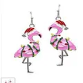 Orecchini a sospensione festivi con fenicottero rosa, cappello di Natale e luci colorate - Stile Fenicottero Con Cappello e Luci