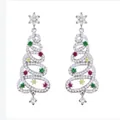 Scintillanti orecchini a forma di albero di Natale con cristalli colorati in argento - Stile Pendaglio Albero di Cristallo Argentato