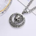 Unisex hip hop lion head circular pendant necklace with Celtic knot patterns in antique silver. - 800 Silver / Antique Silver