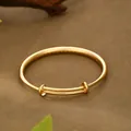 Detailed view of an ancient method sand gold adjustable push-pull bangle bracelet - Matte Push-Pull Style (SZ00216) / Adjustable By Pushing And Pulling / Gold