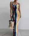 Detailed shot of slim-fit maxi dress featuring a colorful abstract art print - S / Top And Bottom / Branch Floral