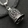 Detailed macro shot of a vintage titanium steel Viking Triquetra bell pendant for bikers - Celtic Knot Style (DZ950G) Pendant Only (Without Chain)
