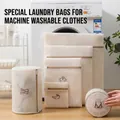 Antibacterial mesh laundry bag set with embroidered clothes icons for washing machine use - Beige - Thick Sandwich Style / Socks 18*22cm