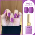Vibrant purple gel nail polish #054 shown with glossy and matte swatches and bottle display - Purple (#054)