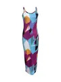Sleeveless slim fit long summer dress featuring vibrant geometric abstract print patterns - S / Top And Bottom / Light Blue Geometric Print