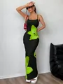 Stylish black bodycon maxi dress featuring a vibrant green floral print for summer fashion - S / Top And Bottom / Light Green