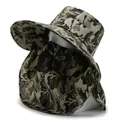 Chapeau de soleil camouflage pour hommes avec masque facial et rabat de cou pour la pêche - Camouflage Kaki