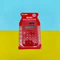 Portable red mini handheld pocket calculator with 8-digit display in retail carded packaging - Solid Color Style (KC888) / Red