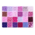 Kit de cuentas de vidrio violetas y rosas para joyas DIY en una caja organizadora de 24 rejillas - Cuentas De Semillas Y Cuentas Tubulares De 24 Ranuras 5 Gramos Por Ranura Serie Púrpura 120 Gramos/juego 1 Juego/paquete (aprox. 4250 Piezas)