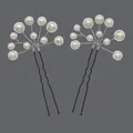 Elegant U-shaped hairpins set with white pearl clusters for delicate bridal hair styling - Coffee-colored Pearl Everyday Hairpin Set Hs-j7475kf