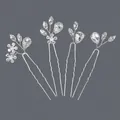 Elegant set of four silver U-shaped hairpins decorated with clear rhinestones and pearls - Silver Coming-of-age Ceremony Versatile Hairpin Set Hs-j6639s