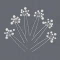 Set of 6 elegant silver U-shaped hairpins decorated with glossy white pearls for bridal styling - Luxury Princess Versatile Hairpin Set Hs-j6334