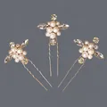 Elegant set of 3 bridal U-shaped hair pins featuring pearls and sparkling rhinestones - Golden Princess Evening Hairpin Set Hs-j6503g