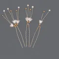 Elegant pearl U-shaped hairpin set with frosted flower petals and gold finish accents - Luxury Minimalist Versatile Hairpin Set Hs-j6539