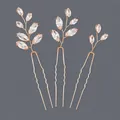 Set of 3 rose gold bridal hairpins with marquise crystals for elegant styling - Gold Floral And Leaf Versatile Hairpin Set Hs-j7438g