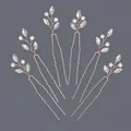 Elegant 6-piece rose gold bridal U-shaped hairpins set with pearls and clear crystals - Rose Gold Rhinestone Versatile Hairpin Set Hs-j6313rg