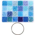 Blue assorted glass seed beads and bugle beads kit with jewelry wire in 24-grid box - Beading Wire + 24-Grid Box (120g/Set) / Blue Series