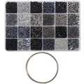 DIY jewelry kit with 24-compartment glass seed beads and metal wire - Steel Wire Bracelet Ring + 24 Slots Black 120 Grams/set