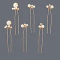 6-piece rose gold U-shaped hairpin set featuring elegant pearls and sparkling rhinestones. - Gold Bridal Pearl Hairpin Set Hs-j7455g