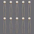 Set of 10 elegant pearl U-shaped hairpins for bridal and everyday hairstyles - Gold Luxury Pearl Hairpin Set Hs-j6591g-10