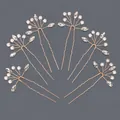Set of 6 rose gold bridal hair pins with pearls and sparkling marquise crystals for wedding - Versatile Party Girl Hairpin Set Hs-j6485