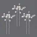 Set of three elegant pearl and rhinestone U-shaped hair pins for bridal wedding bun styles - Pearl Everyday Versatile Hairpin Set Hs-j5003