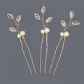 Set of 3 elegant gold U-shaped bridal hairpins with pearls and marquise crystals - Gold Minimalist Bridesmaid Hairpin Set Hs-j7437g