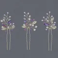 Exquisite purple and blue crystal rhinestone U-shaped bridal hair pin set of 3 for bun styling - Mori Girl Style Versatile Party Hairpin Set Hs-j6863