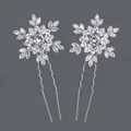 Set of two elegant snowflake rhinestone U-shaped hairpins in silver for bridal styling - Silver Floral Versatile Hairpin Set Hs-j7471s