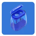 Sacapuntas azul de doble orificio en plástico traslúcido con tapa abatible - Azul