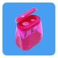 Sacapuntas doble de plástico rosa transparente con tapa abierta para uso escolar - Rosa Roja