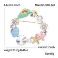Colorful enamel starfish and shell brooch with pearls and crystals, 4.4cm diameter - Large Starfish