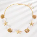 Goldene Taillenkette im Boho-Stil mit Muscheln, Seesternen und weißen Perlen - 70 KC-Gold Muschel Seestern Kunstperle (0154)