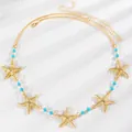 Vintage vergoldete Seestern-Taillenkette mit türkisen Perlen für Sommer-Strandurlaub-Stil - 72 KC-Gold Seestern Blaue Perlen (5548)