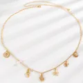 Vintage goldfarbene Taillenkette mit Muschel, Seestern und Sonnenanhängern für Strandmode - 73 KC-Gold Ozean-Elemente (5550)