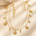 Bohemian Vintage Goldene Mehrlagige Bauchkette mit Sonne Mond und Stern Anhängern - 76 Gold Sonne Mond Stern Quaste (12266)