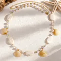 Vintage böhmische goldene Taillenkette mit Perlen und Muschelanhängern für Strandkleider - 77 Weiß Muschel Perle Urlaub (2915)