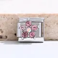 Ciondolo modulare a fiore con strass rosa per bracciale italiano fai-da-te, argento - MK-3111