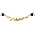 Gold glitter Congratulations banner with black graduation caps for graduation party decor - Graduation Cap Glitter Paper Black And Gold.