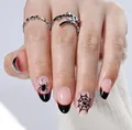 Halloween press-on nails featuring spider and web designs, black red French tips - CW1056 / Jelly Glue + Nail File