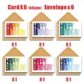 Set van 6 kleurrijke verjaardagskaarten met kraft enveloppen in 6 unieke stijlen - Dd4026 (6 Vellen Per Set / Met 6 Enveloppen)